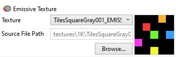 Image showing the Emissive Texture user interface in a 3D Document