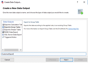 Example of a Export Group Table what has been given a name.