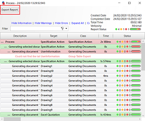 Specification Report export button