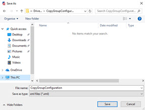 This shows browsing and saving the Configuration in the opened Windows File Explorer