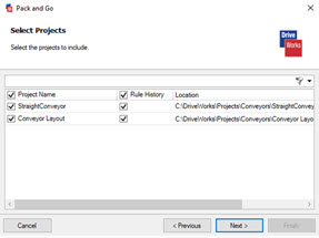 Select Projects Window with all the Projects selected to be included.