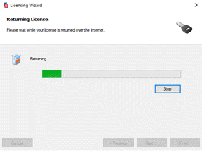 Return License progress bar.