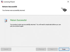 License successfully returned message.